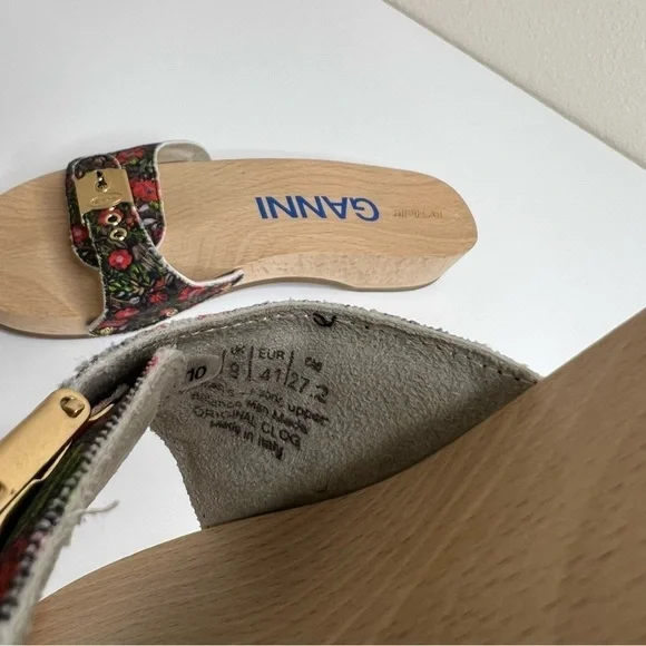 GANNI x Dr. Scholl's Red Floral Buckle Wooden Clog Slides Sandals Retro NEW - Picture 13 of 13